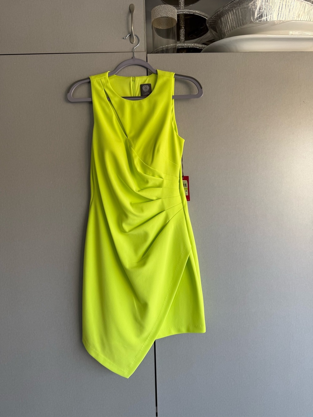 Vince Camuto Neon Lime Sleeveless Asymmetric Mini Dress